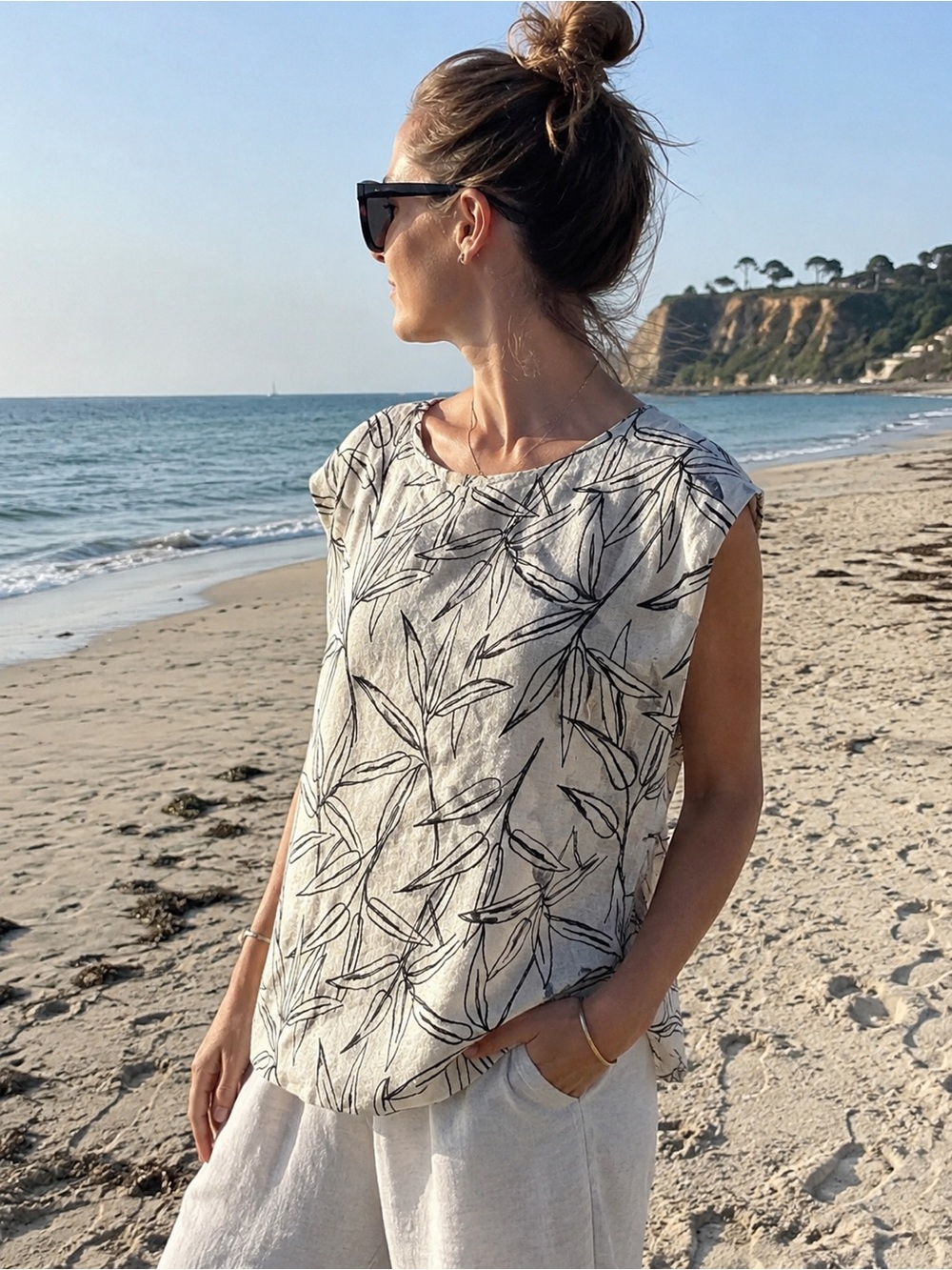 Cynthia Rowley 100% Linen Botanical Print Top NWT Lightweight Blouse